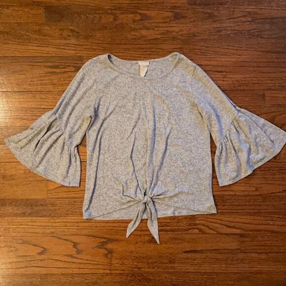 Caution To The Wind Bell Sleeve Tie Front Sweater - Picture 1 of 5
